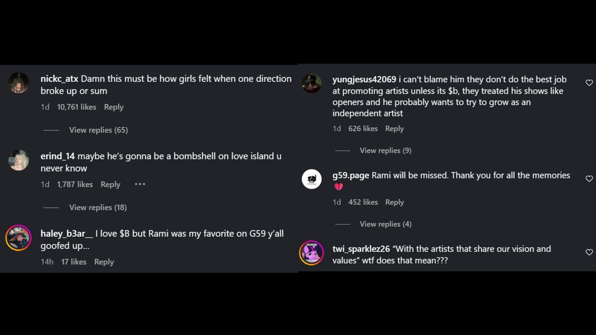 Netizens comment on Ivan's split from G59 Records. (Image via Instagram)